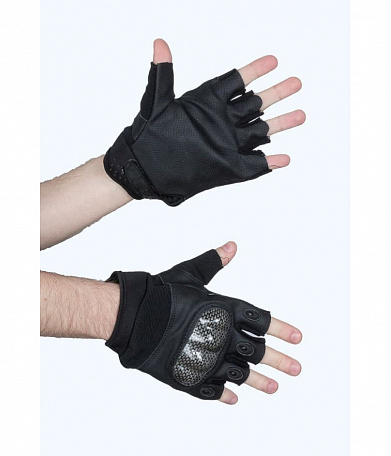 Перчатки тактические со вставкой карбон, без пальцев, черн.