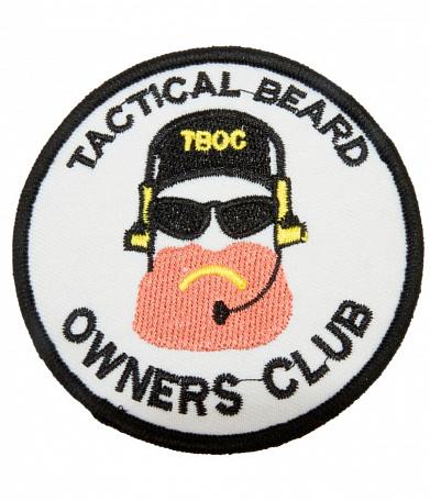Нашивка на липучке "Tactical Beard Owners Club" белая, круглая