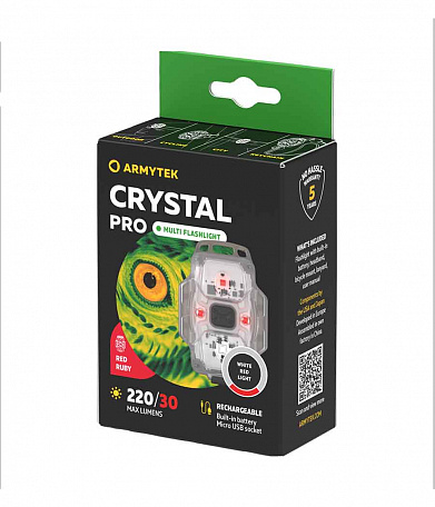 Фонарь Armytek Crystal Pro Green / белый и красный свет / 220лм,30лм / крепления, ремешок / Li-Pol
