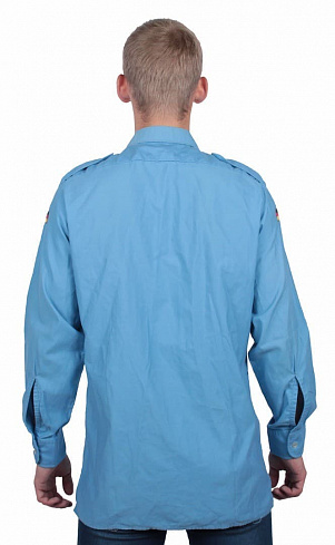 Рубашка BW, мужская, голубая, длинный рукав, эмблема