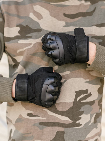 Перчатки тактические с мягкой вставкой A10, без пальцев, black