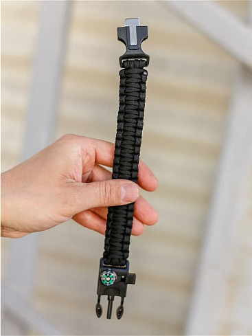 Браслет из паракорда (пряжка со свистком, компасом, огнивом) Tactical Pro, black