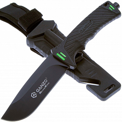 Нож Ganzo G8012-BK с темляком,сталь 7Cr17, рукоять ABS термопластик,  цв.черный