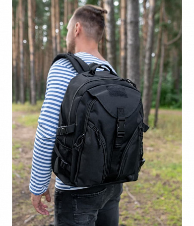 Рюкзак с двумя косыми карманами спереди, black