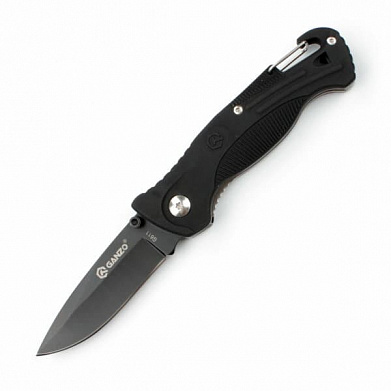 Нож складной Ganzo с зажимом и встроенным свистком, дл.клинка 75 мм, сталь 420С, цв. чёрный
