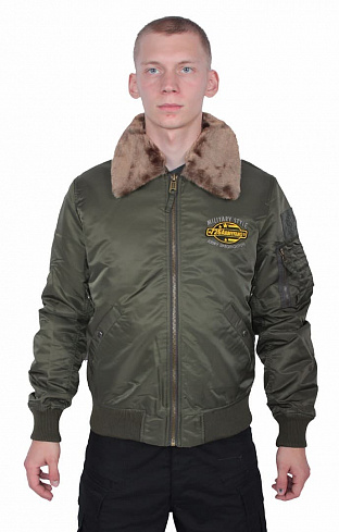 Куртка пилот "726", мех на воротнике, olive