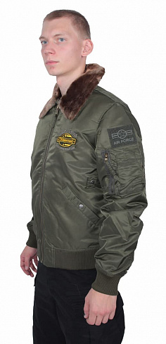 Куртка пилот "726", мех на воротнике, olive