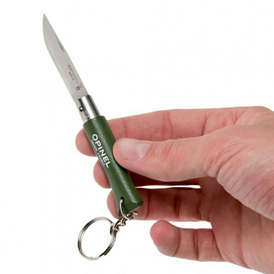 Нож-брелок Opinel №4, нержавеющяя сталь, рукоять бук, зеленый